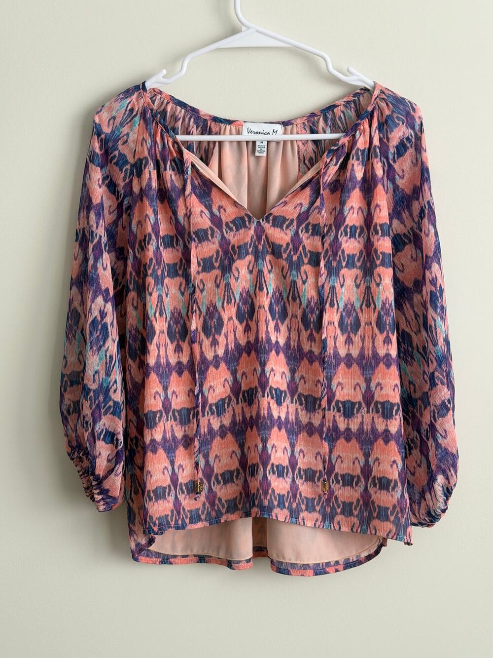 Veronica M Pink Purple Abstract Geometric Blouse Women’s Top Size Medium